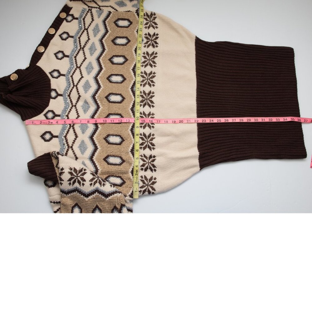 Retrofete Goldle Dress Sweater Mini Knit Long Sleeve Brown Cream Size Large New - Picture 9 of 9